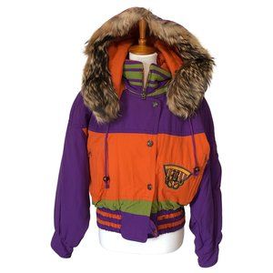 Bogner Womens 10 Medium Ski Jacket Parka Coat w Racoon Fur Hood Vintage USA